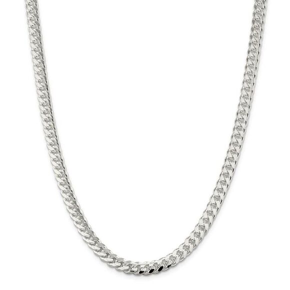 Men's 7mm, Sterling Silver Solid D/C Domed Curb Chain Necklace, 20 In